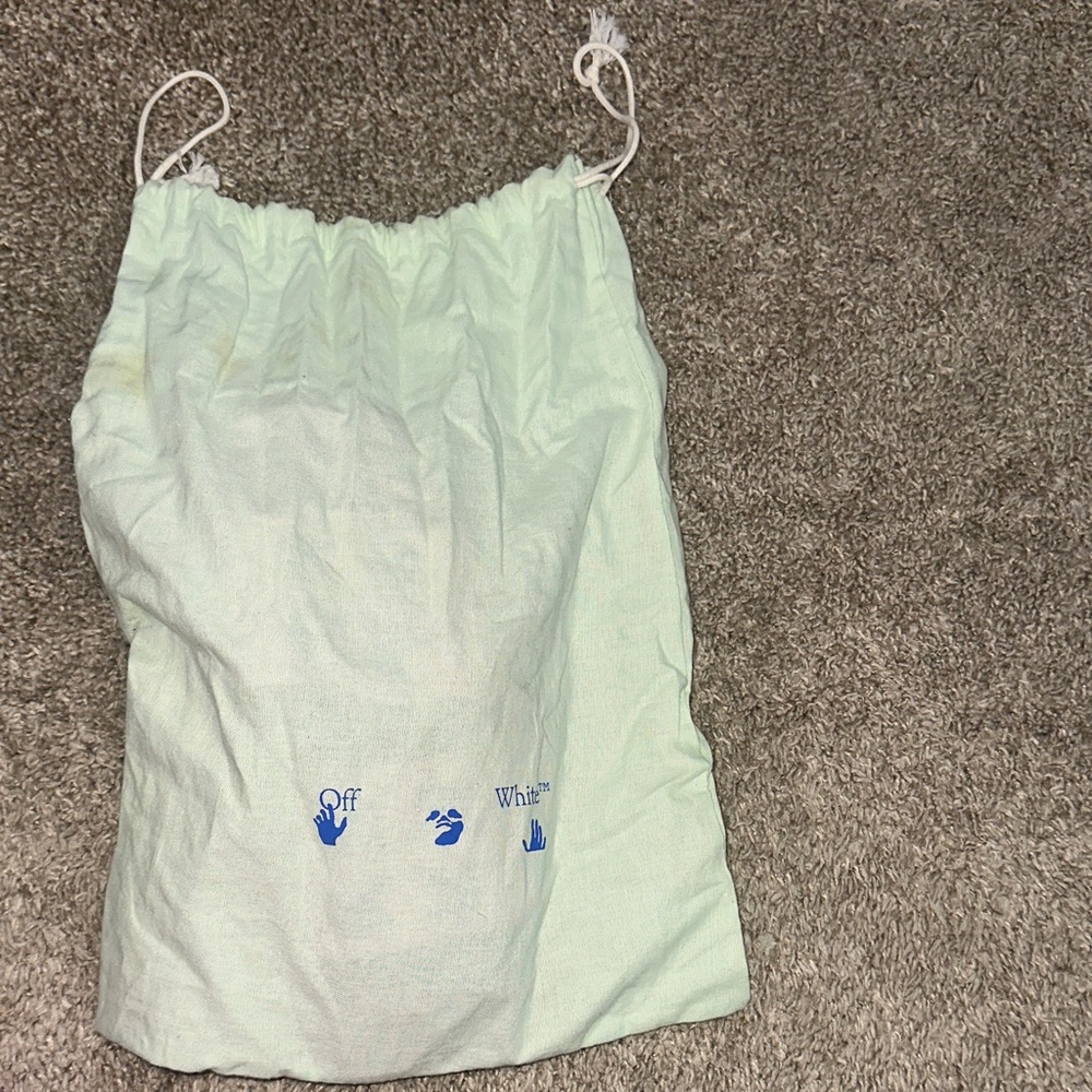 Off-White Cream Drawstring Bag with Blue Icons